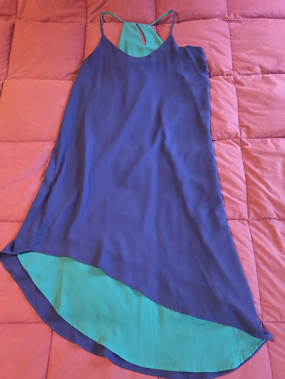 Mark by Avon Blue & Teal Asymmetrical Revrsible Four Way Slip Midi Dress S NWOT